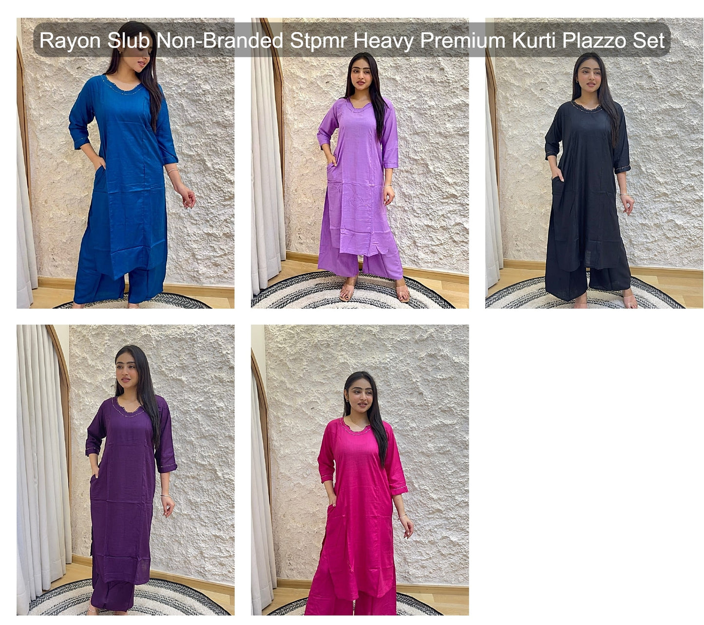Rayon Slub Non-Branded Stpmr Heavy Premium Kurti Plazzo Set