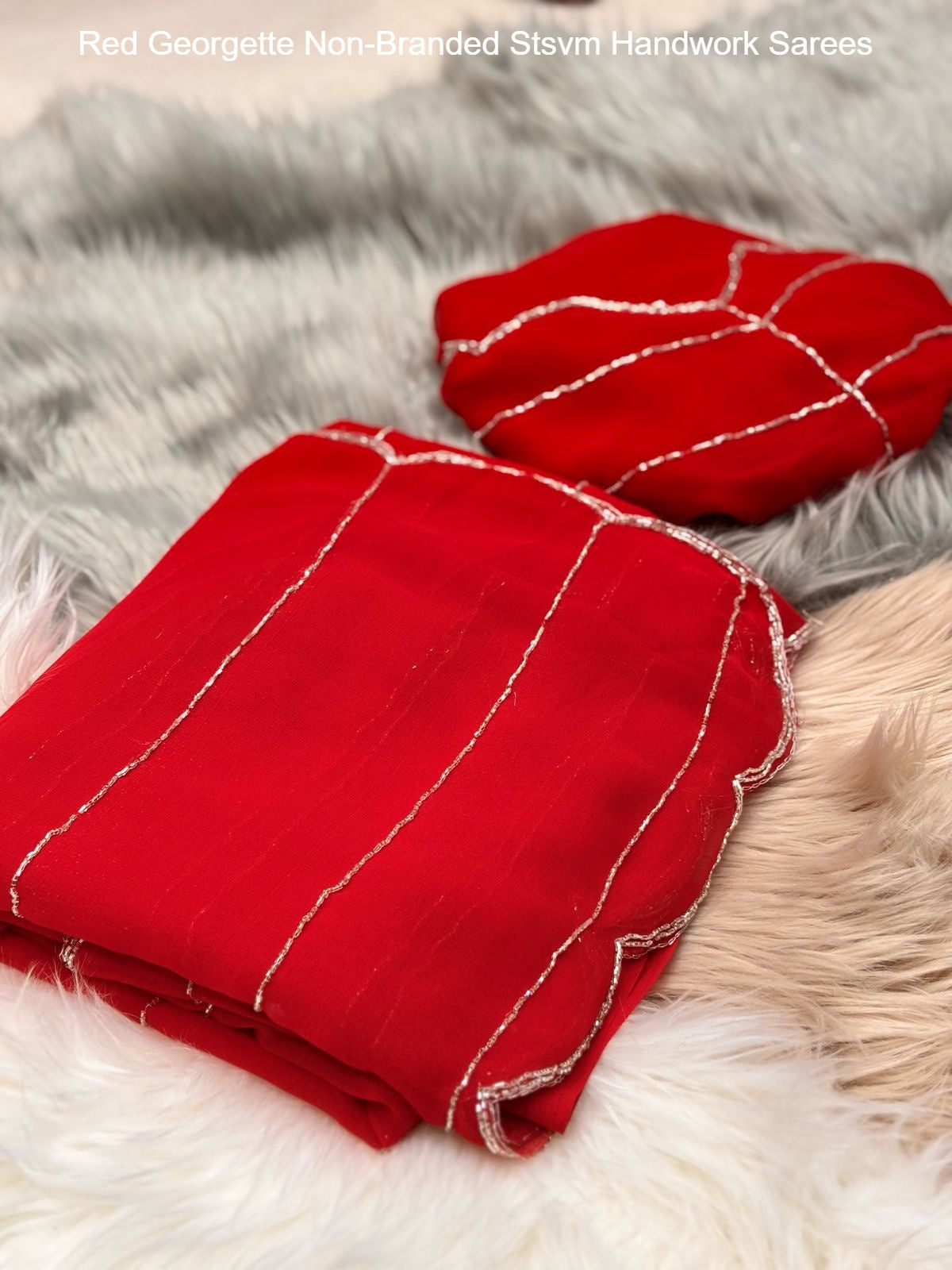 Red Georgette Non-Branded Stsvm Handwork Sarees