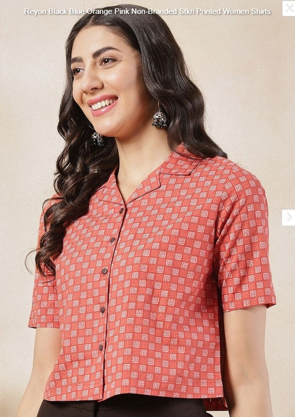 Reyon Black Blue Orange Pink Non-Branded Stkri Printed Women Shirts