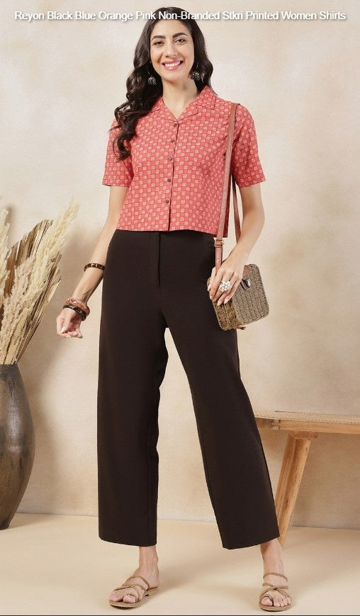Reyon Black Blue Orange Pink Non-Branded Stkri Printed Women Shirts