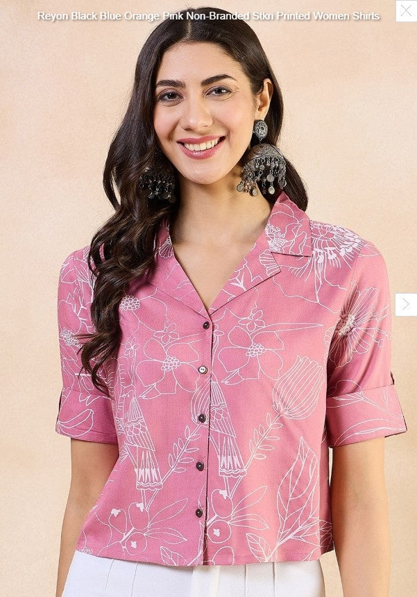 Reyon Black Blue Orange Pink Non-Branded Stkri Printed Women Shirts