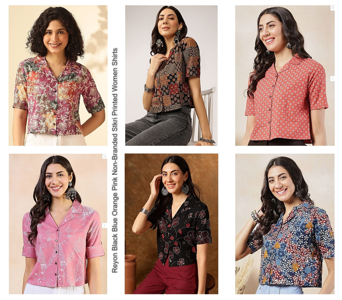 Reyon Black Blue Orange Pink Non-Branded Stkri Printed Women Shirts