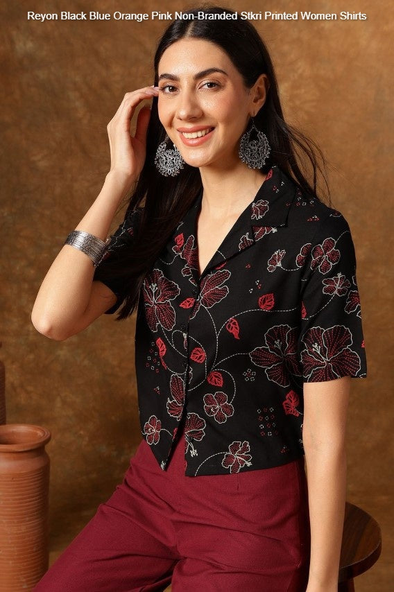 Reyon Black Blue Orange Pink Non-Branded Stkri Printed Women Shirts
