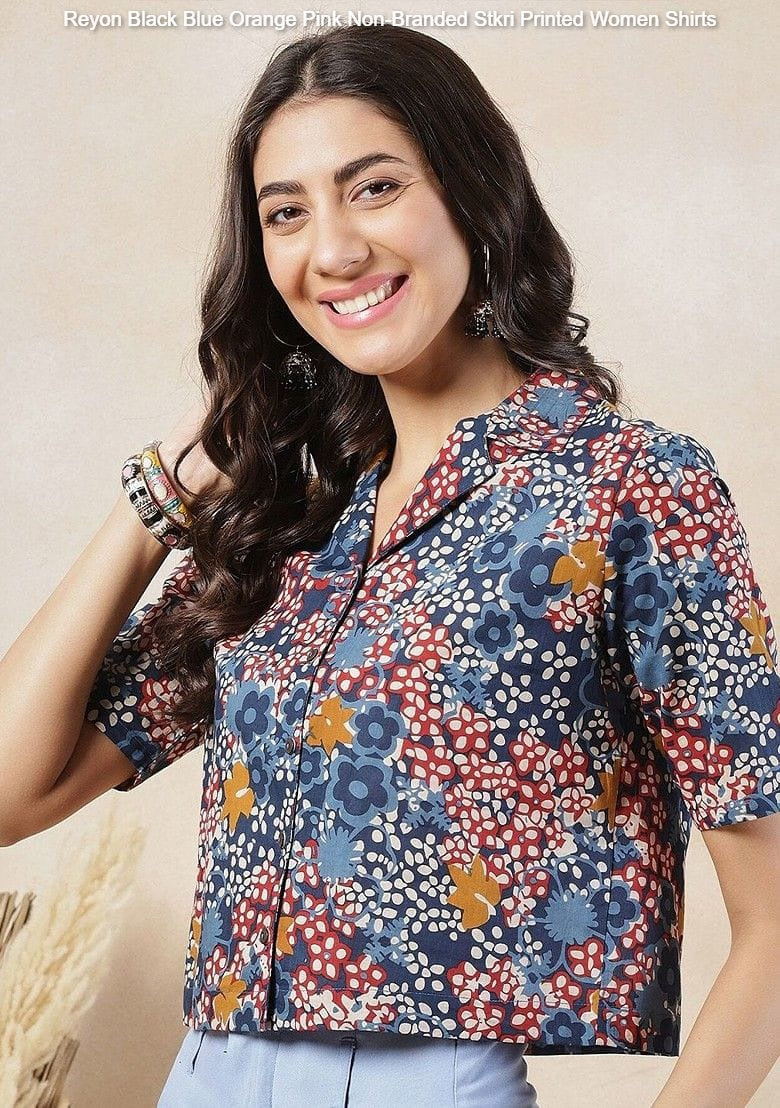 Reyon Black Blue Orange Pink Non-Branded Stkri Printed Women Shirts