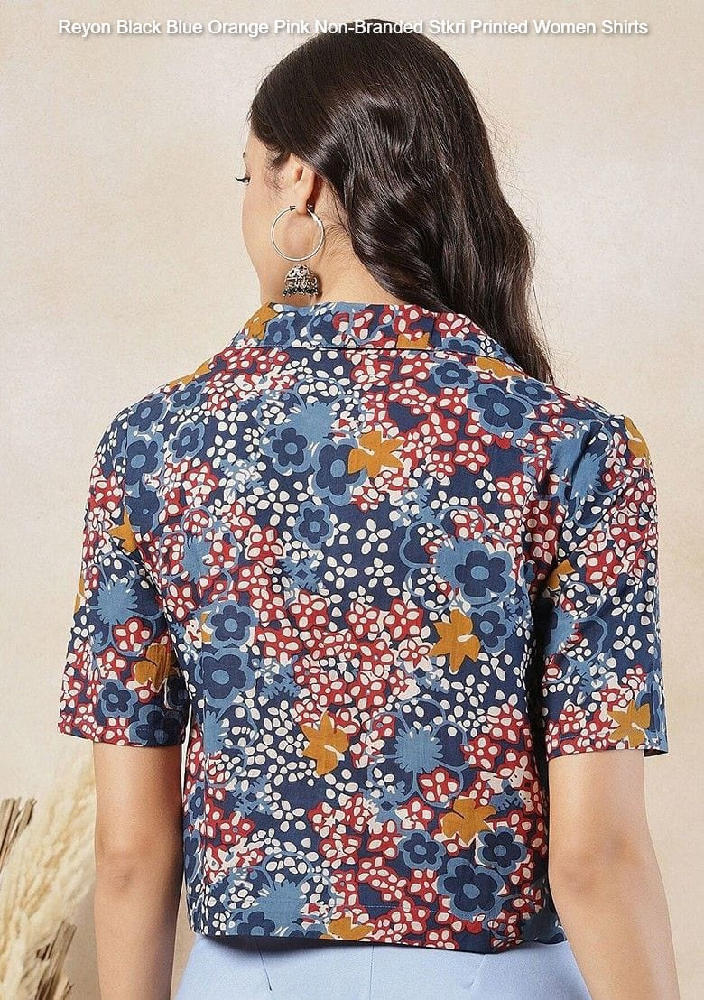 Reyon Black Blue Orange Pink Non-Branded Stkri Printed Women Shirts