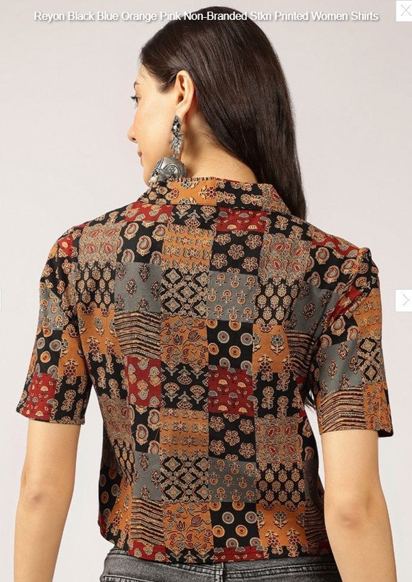Reyon Black Blue Orange Pink Non-Branded Stkri Printed Women Shirts