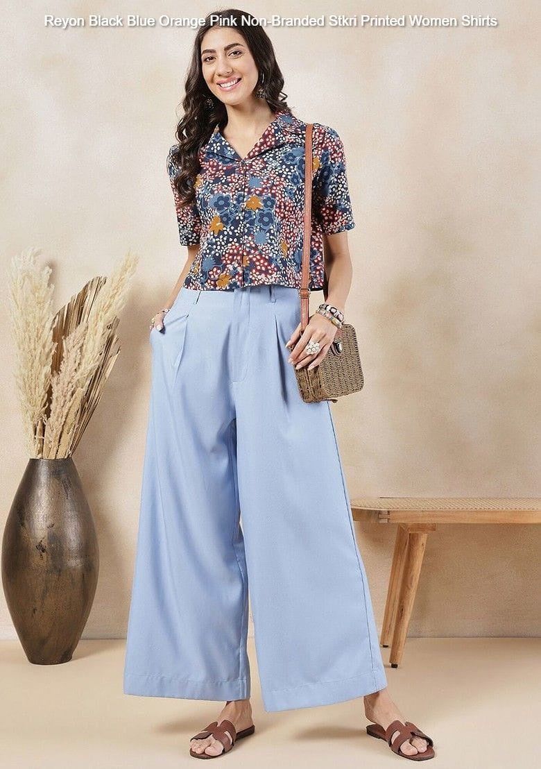 Reyon Black Blue Orange Pink Non-Branded Stkri Printed Women Shirts