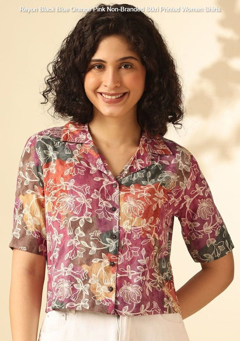 Reyon Black Blue Orange Pink Non-Branded Stkri Printed Women Shirts