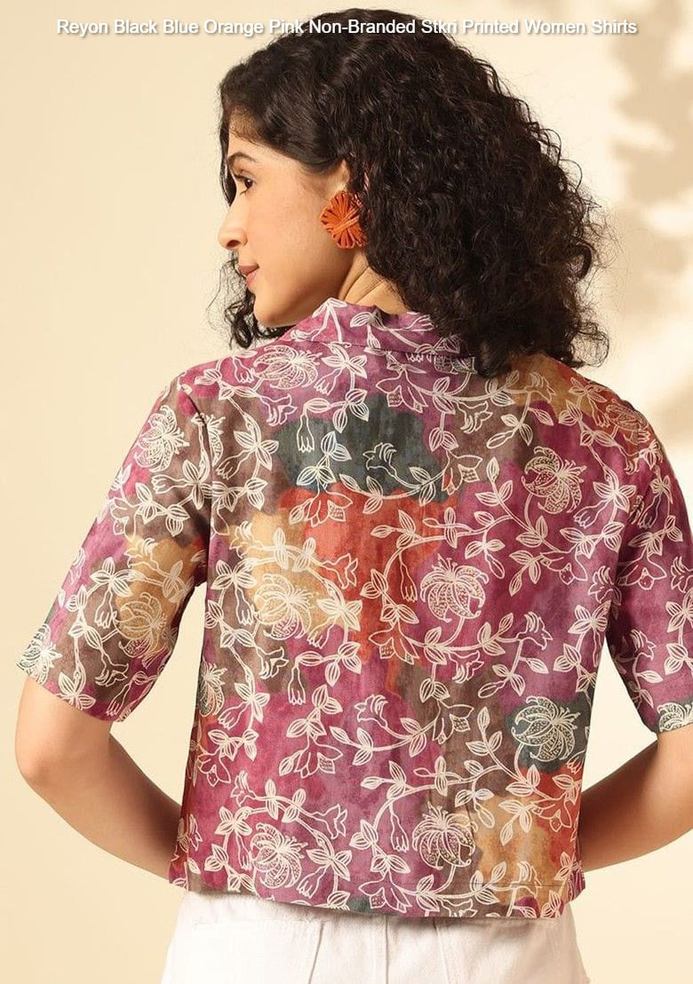 Reyon Black Blue Orange Pink Non-Branded Stkri Printed Women Shirts