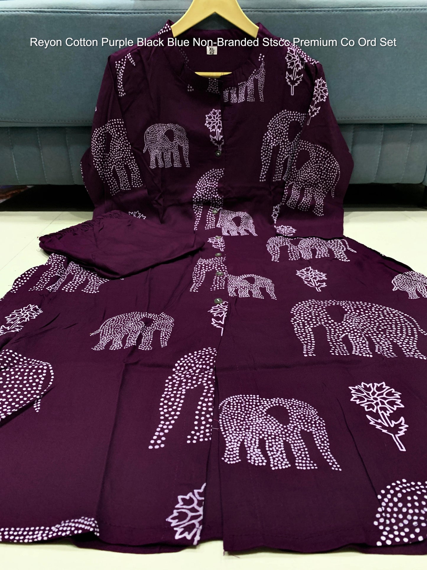 Reyon Cotton Purple Black Blue Non-Branded Stscc Premium Co Ord Set
