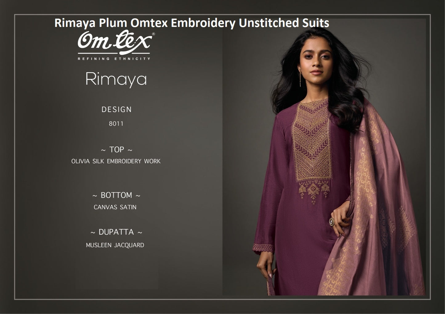 Rimaya Plum Omtex Embroidery Unstitched Suits