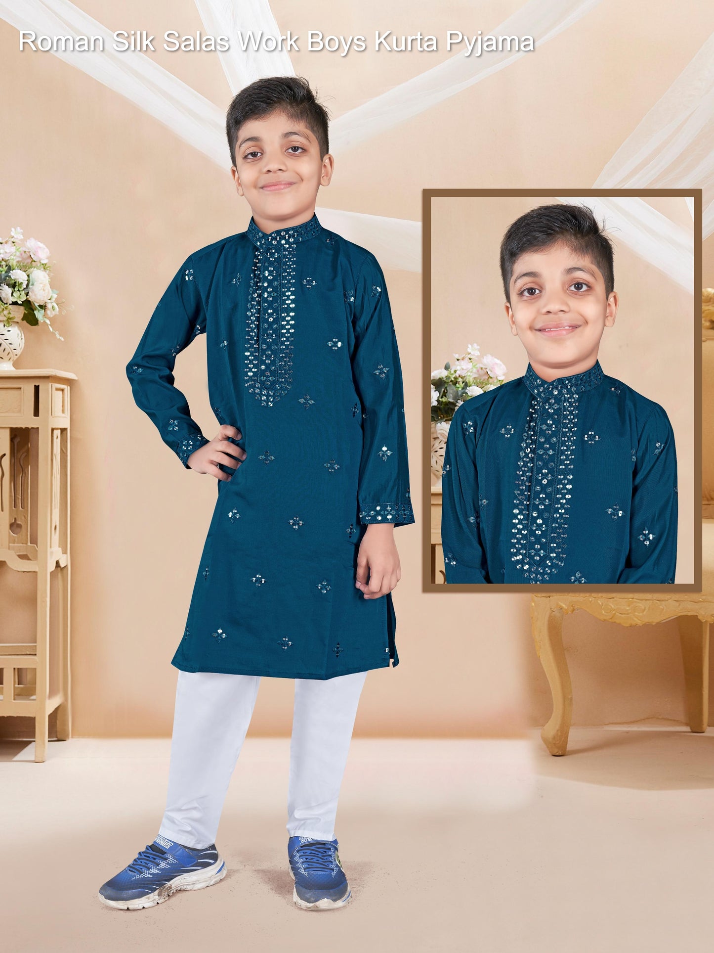 Roman Silk Salas Work Boys Kurta Pyjama