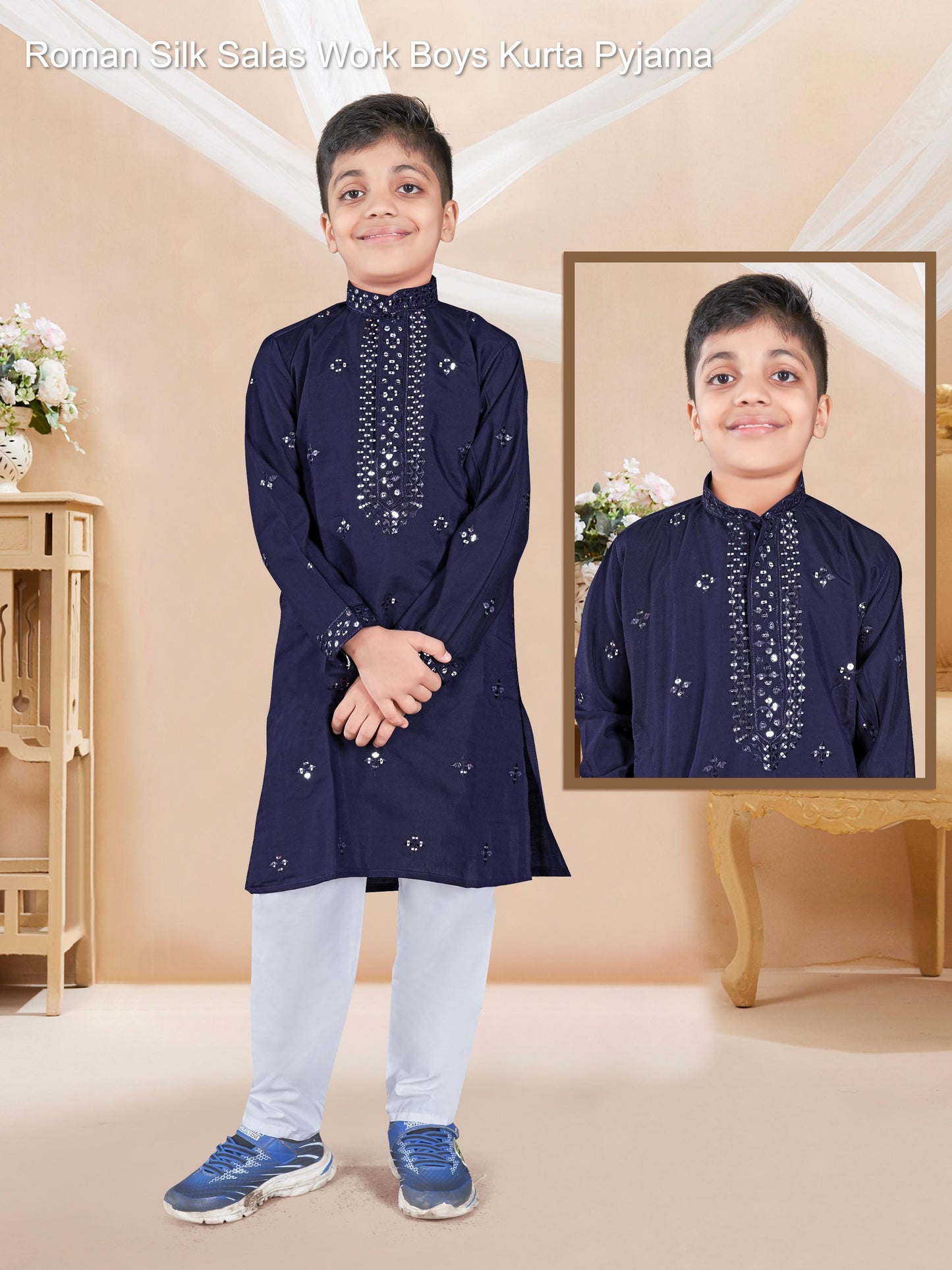 Roman Silk Salas Work Boys Kurta Pyjama