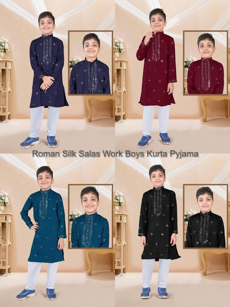 Roman Silk Salas Work Boys Kurta Pyjama