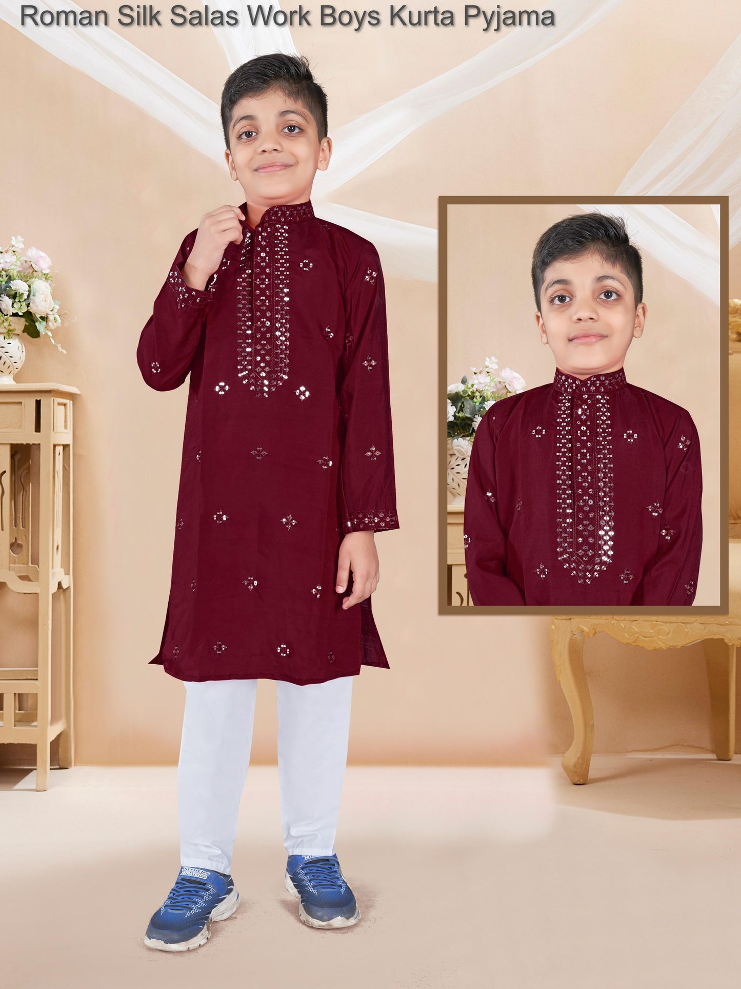 Roman Silk Salas Work Boys Kurta Pyjama
