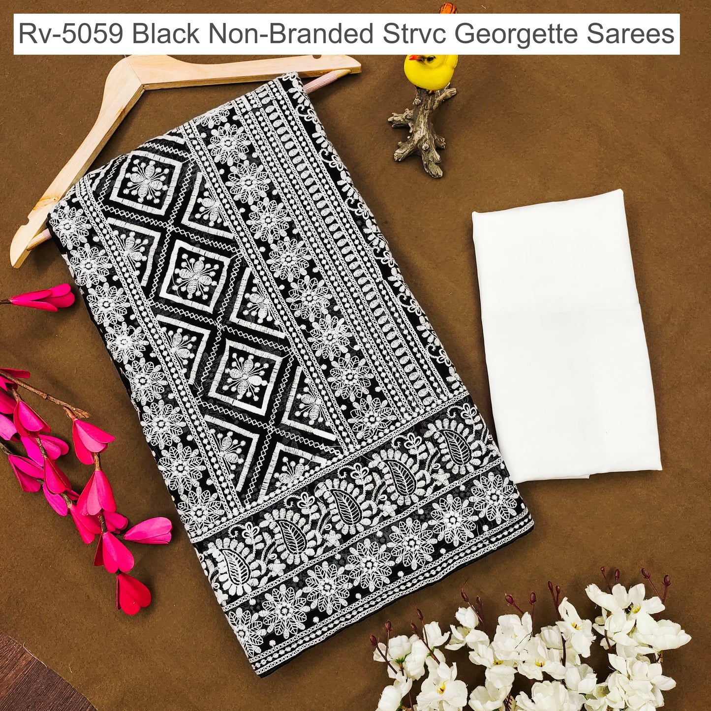 Rv-5059 Black Non-Branded Strvc Georgette Sarees