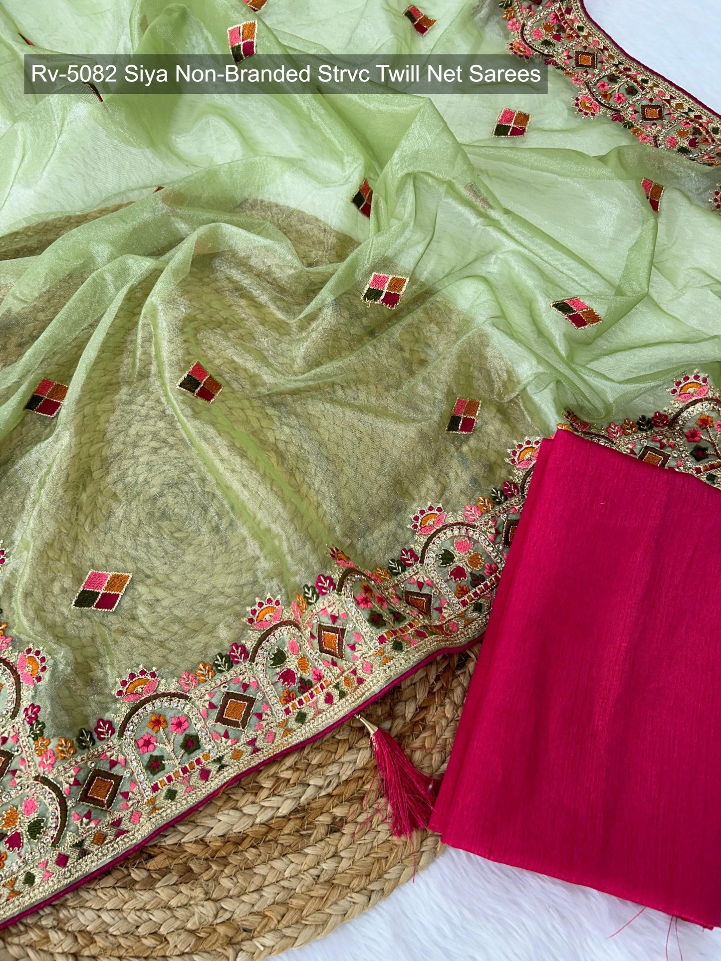 Rv-5082 Siya Non-Branded Strvc Twill Net Sarees