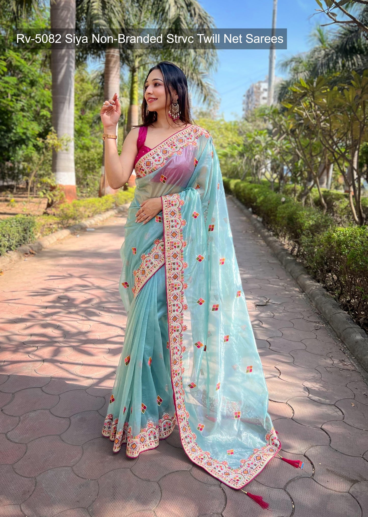 Rv-5082 Siya Non-Branded Strvc Twill Net Sarees