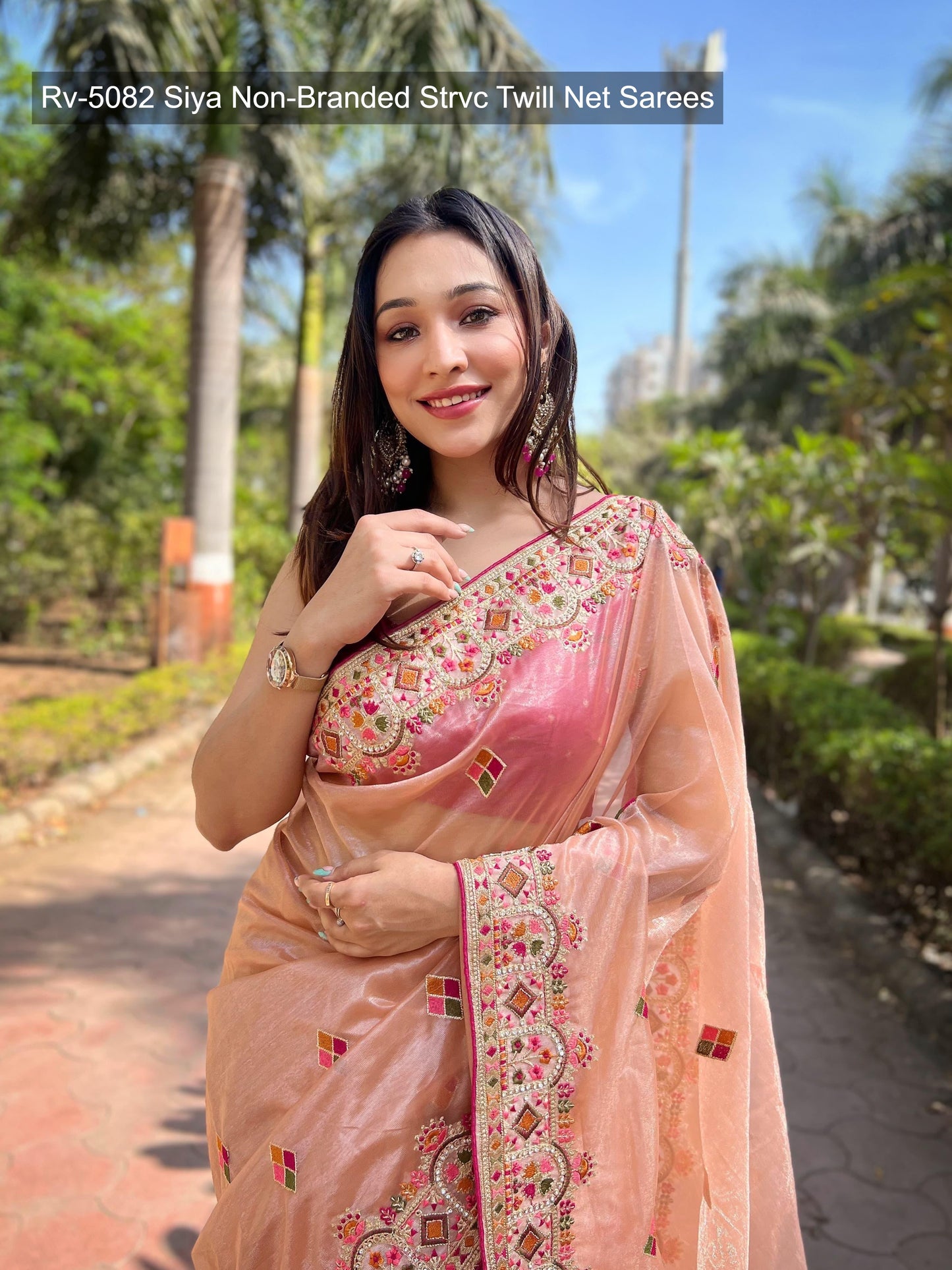 Rv-5082 Siya Non-Branded Strvc Twill Net Sarees