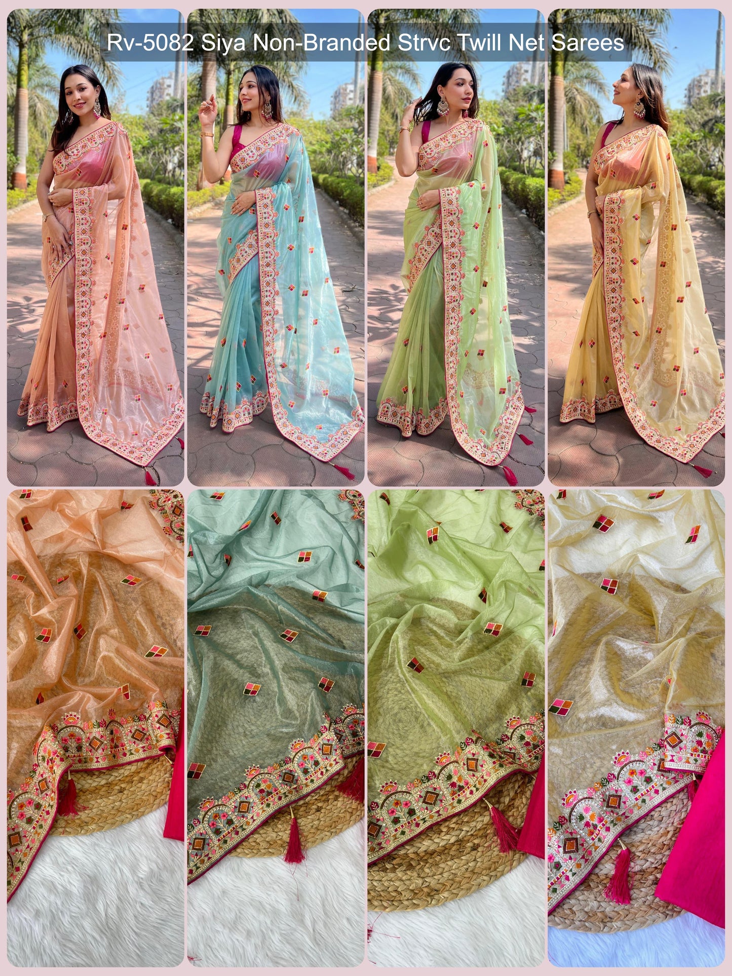 Rv-5082 Siya Non-Branded Strvc Twill Net Sarees