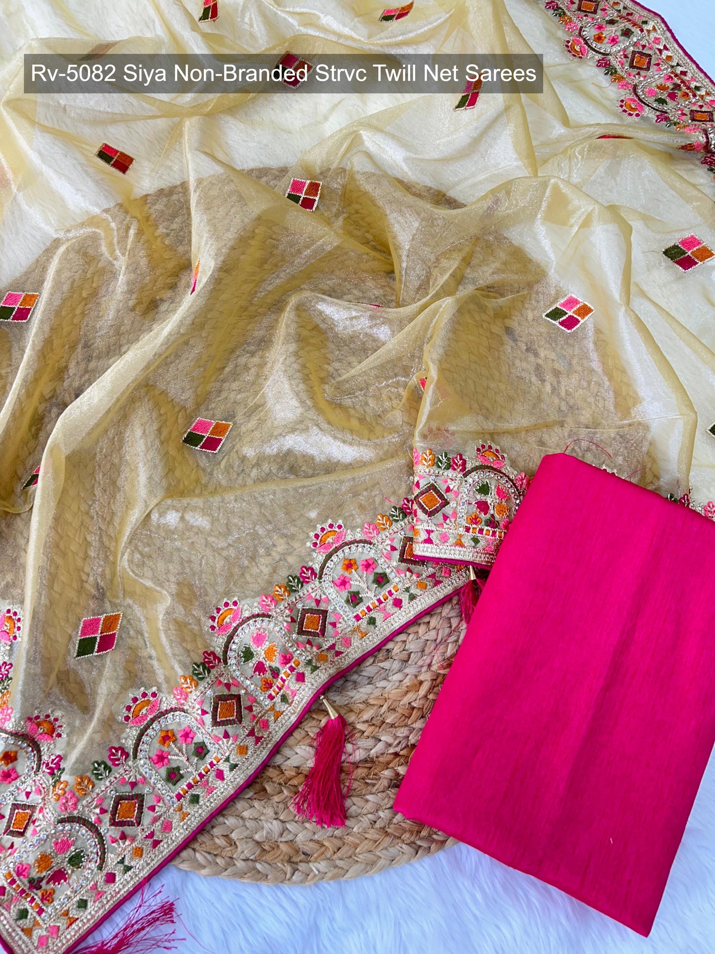 Rv-5082 Siya Non-Branded Strvc Twill Net Sarees