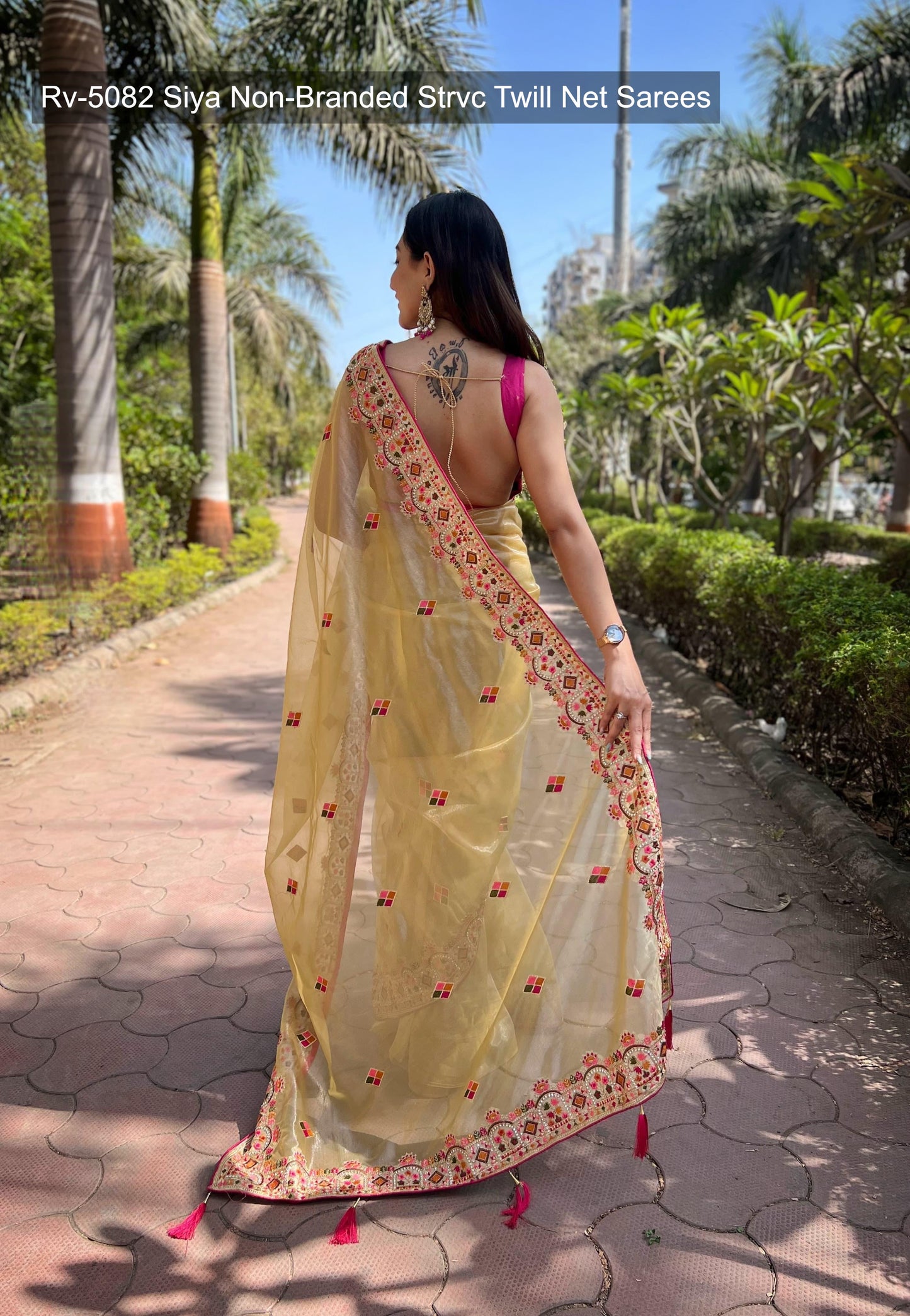 Rv-5082 Siya Non-Branded Strvc Twill Net Sarees