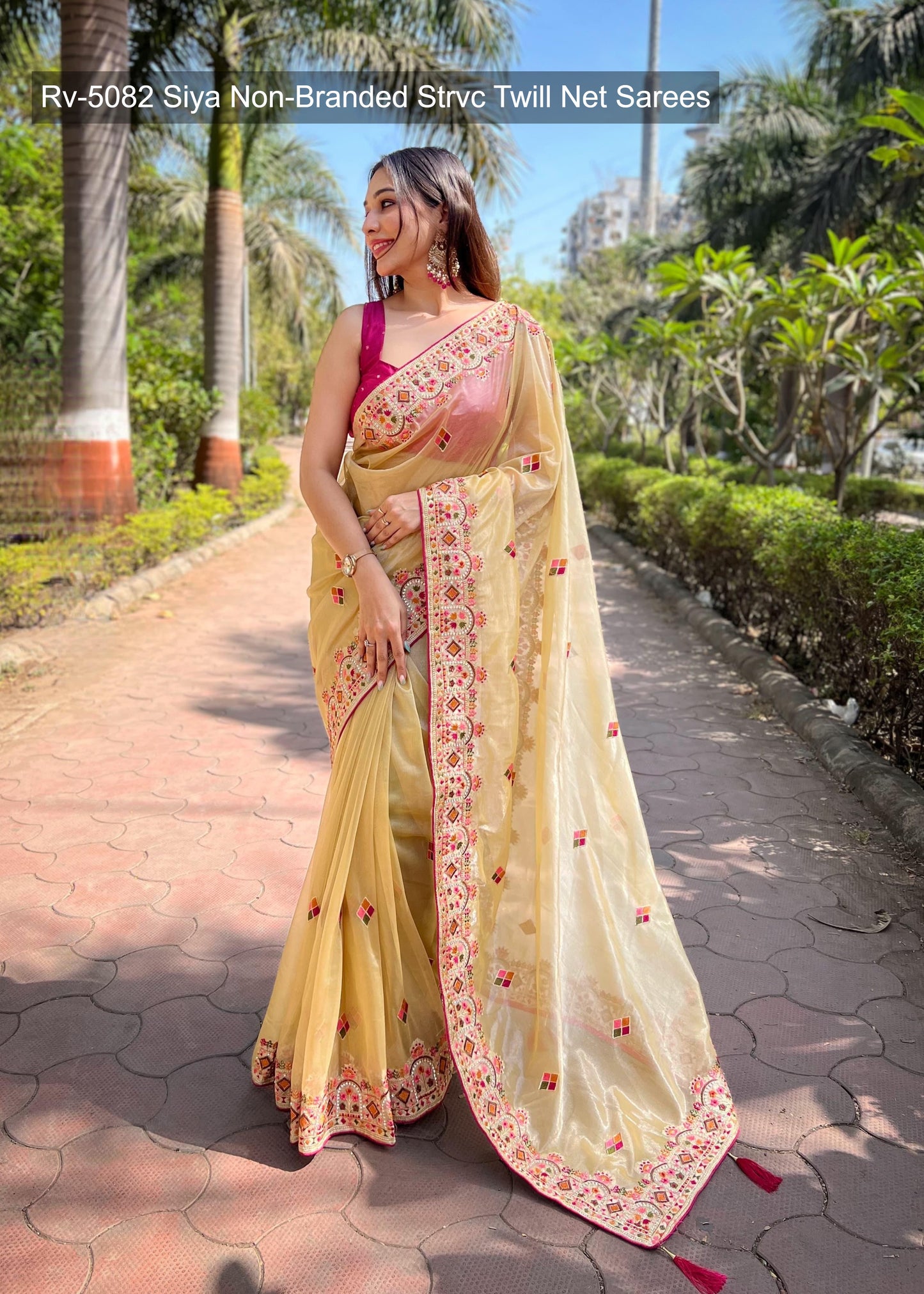 Rv-5082 Siya Non-Branded Strvc Twill Net Sarees