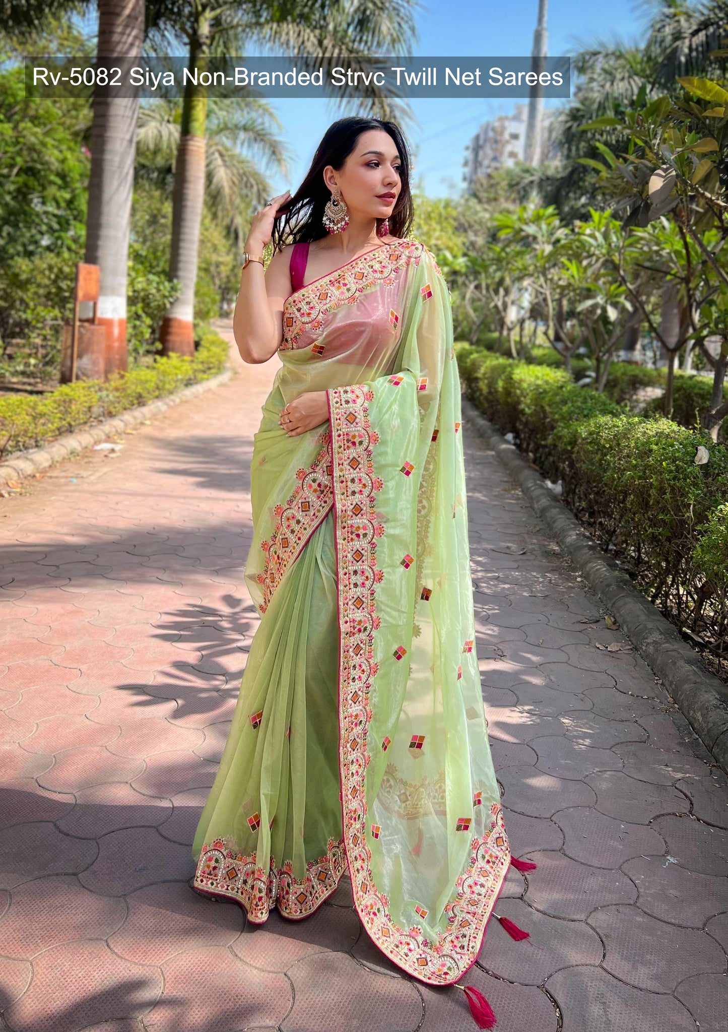 Rv-5082 Siya Non-Branded Strvc Twill Net Sarees
