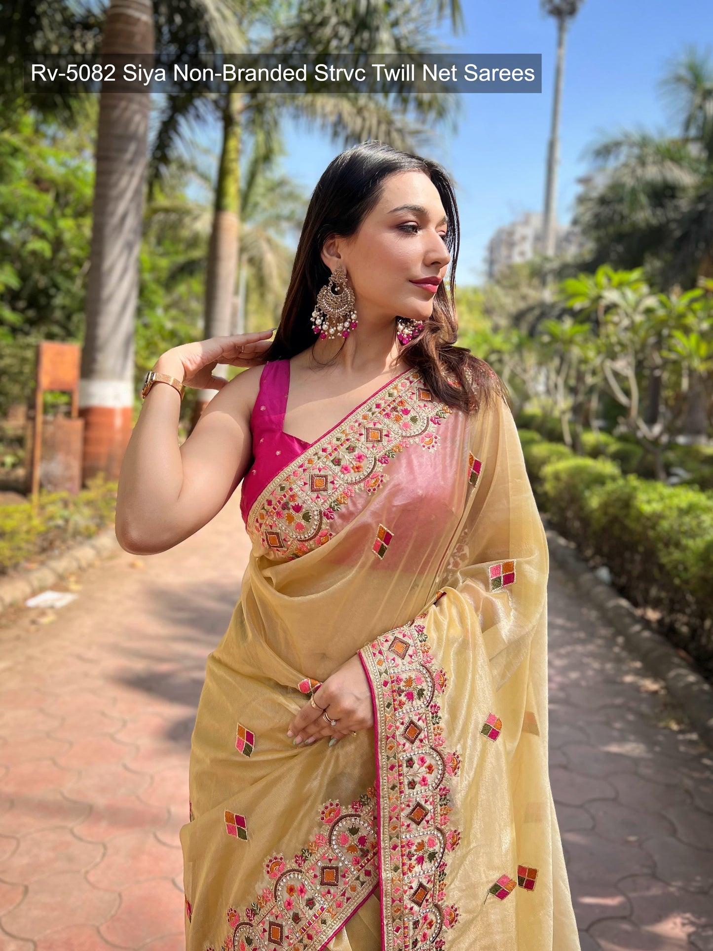 Rv-5082 Siya Non-Branded Strvc Twill Net Sarees