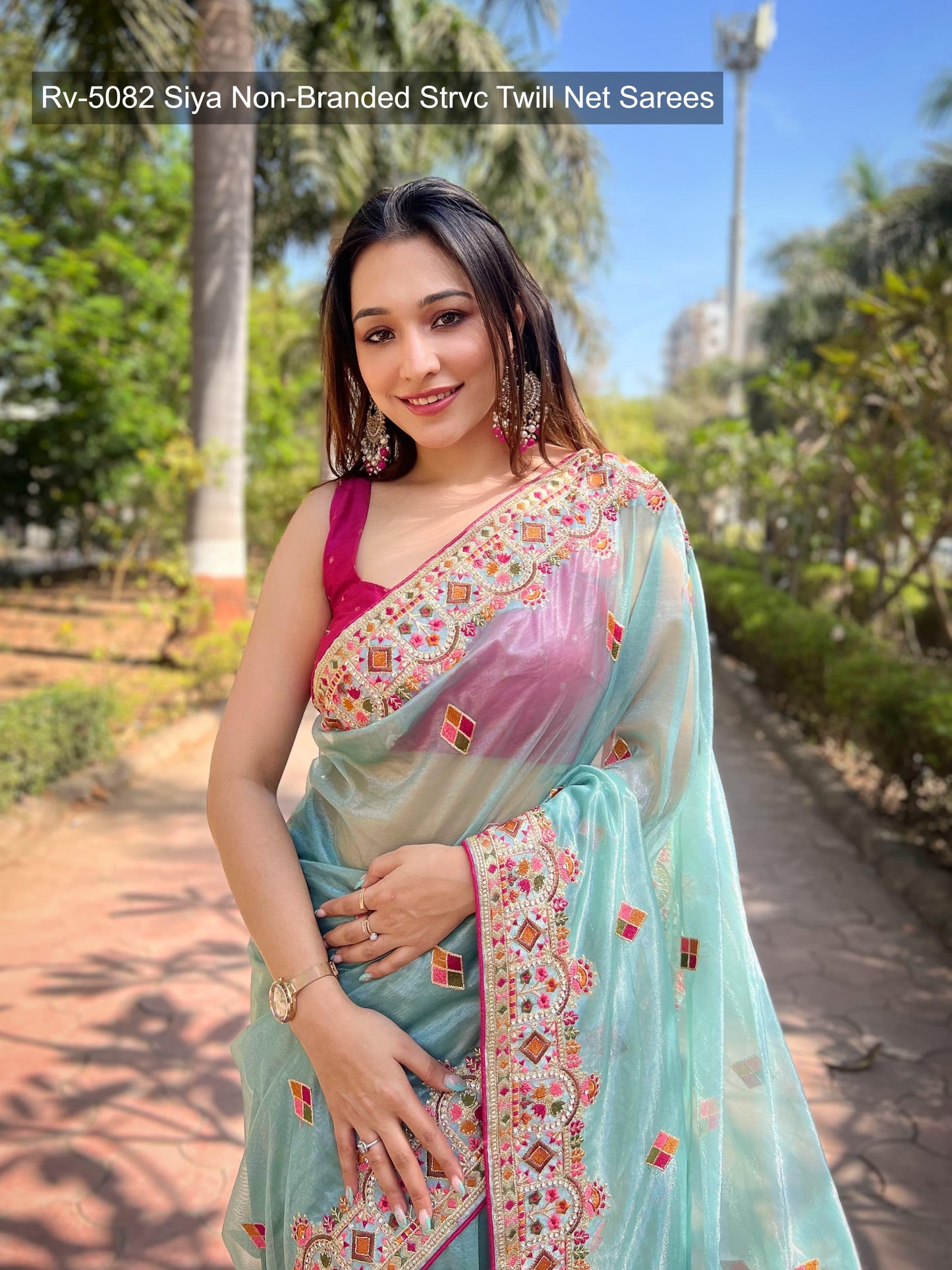 Rv-5082 Siya Non-Branded Strvc Twill Net Sarees