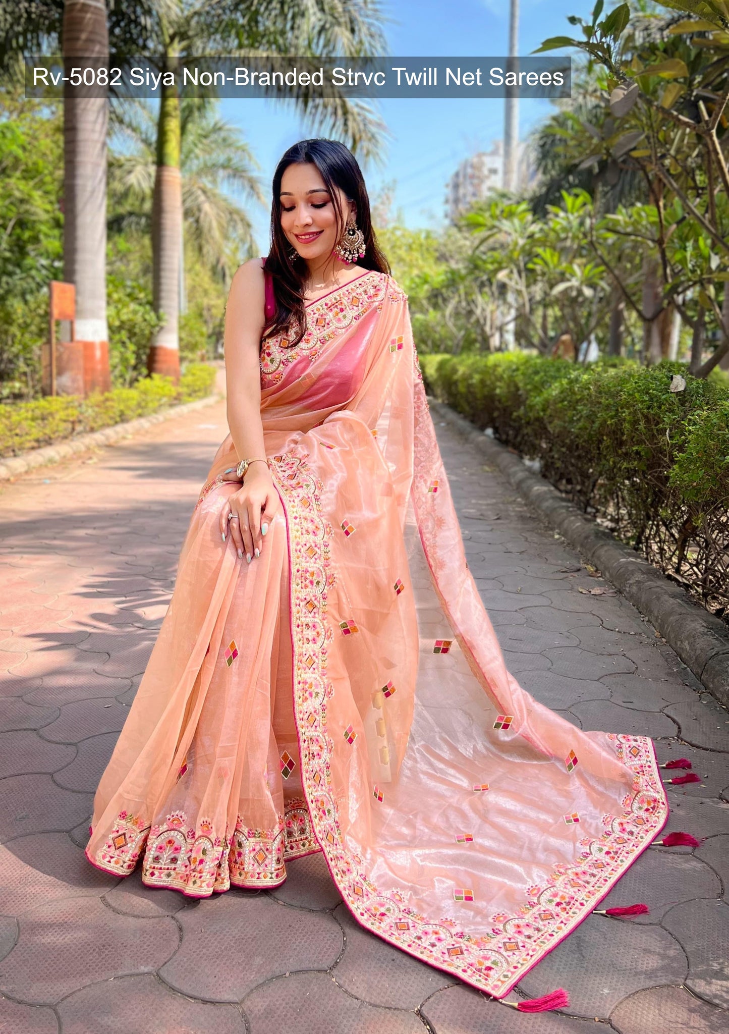 Rv-5082 Siya Non-Branded Strvc Twill Net Sarees