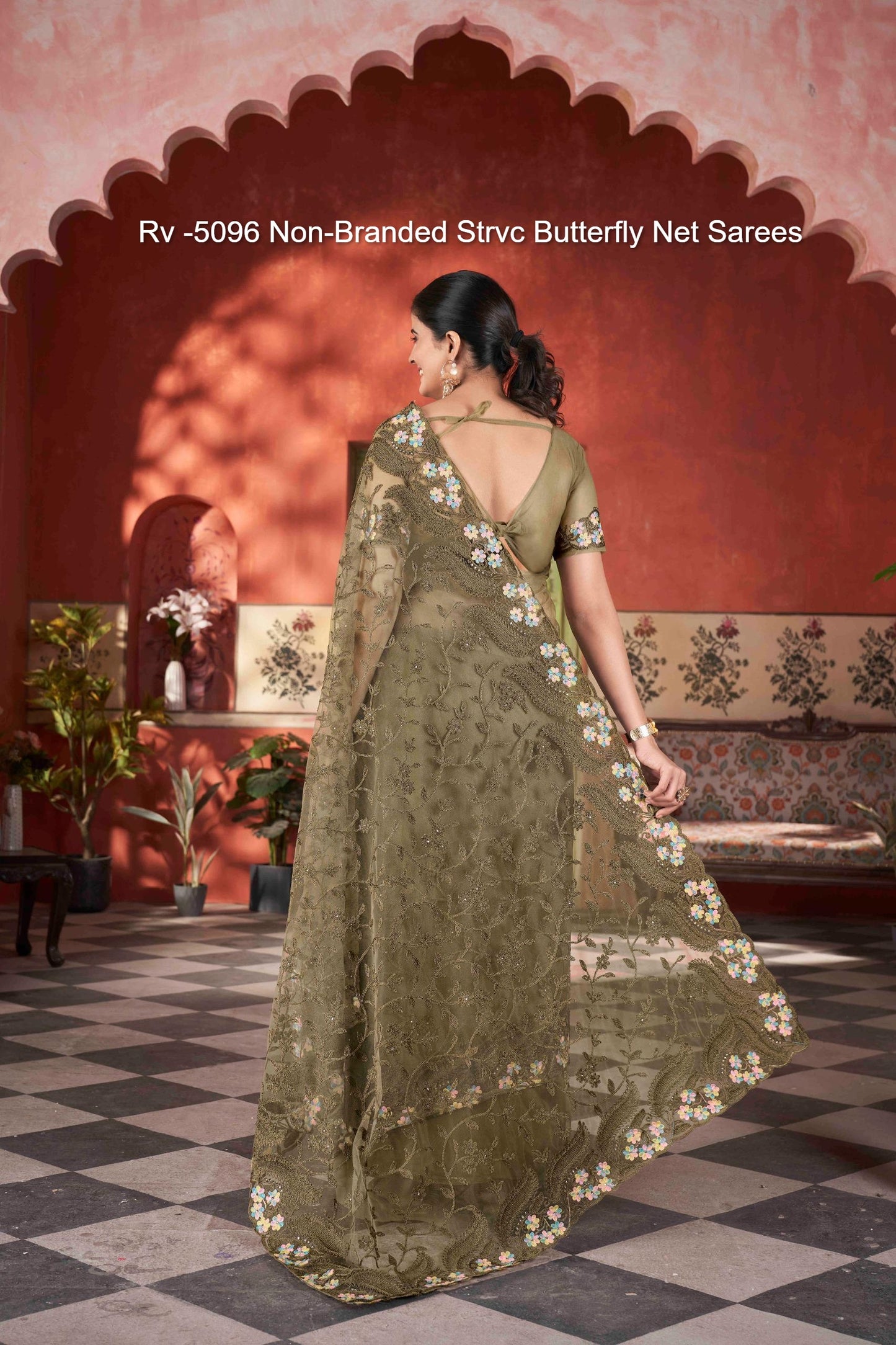Rv -5096 Non-Branded Strvc Butterfly Net Sarees
