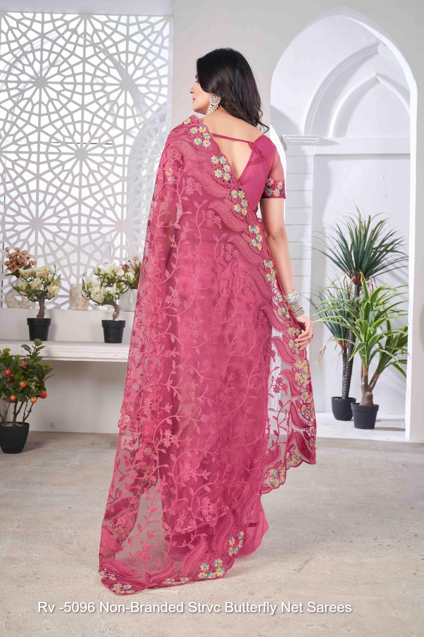 Rv -5096 Non-Branded Strvc Butterfly Net Sarees