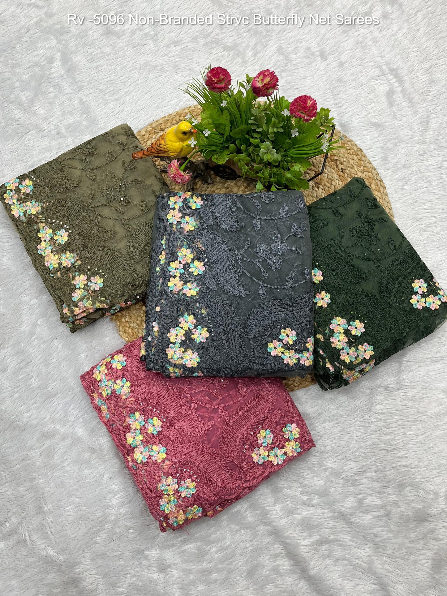 Rv -5096 Non-Branded Strvc Butterfly Net Sarees