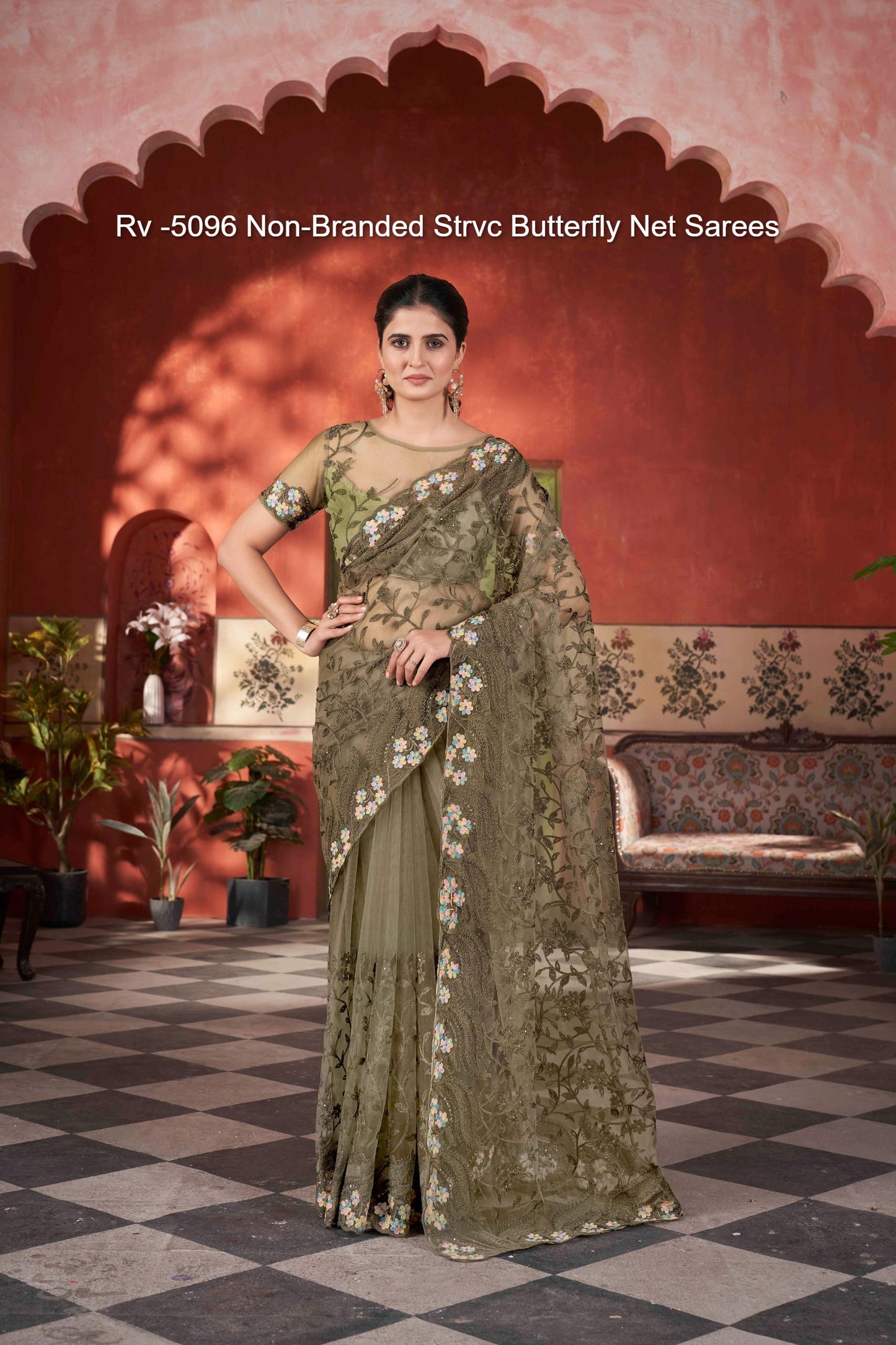 Rv -5096 Non-Branded Strvc Butterfly Net Sarees