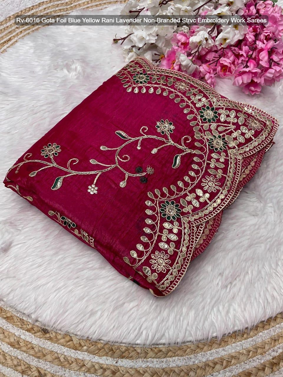 Rv-6016 Gota Foil Blue Yellow Rani Lavender Non-Branded Strvc Embroidery Work Sarees