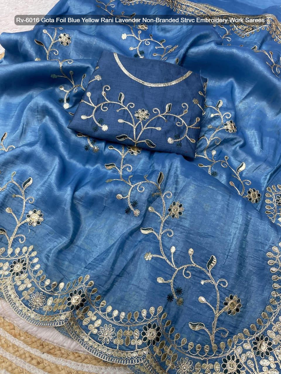 Rv-6016 Gota Foil Blue Yellow Rani Lavender Non-Branded Strvc Embroidery Work Sarees