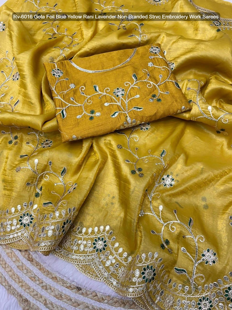Rv-6016 Gota Foil Blue Yellow Rani Lavender Non-Branded Strvc Embroidery Work Sarees