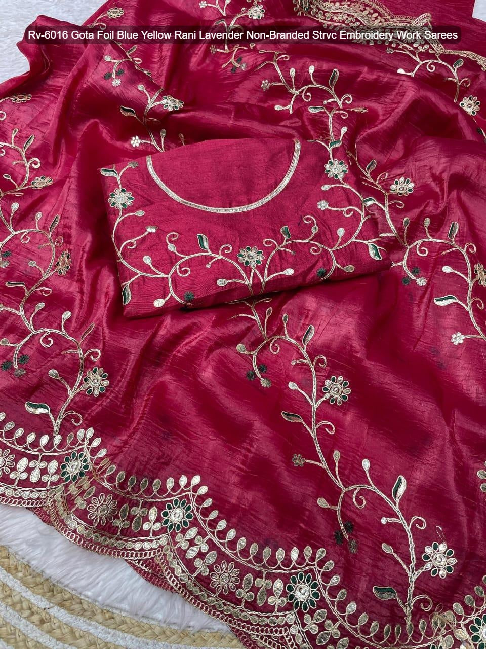 Rv-6016 Gota Foil Blue Yellow Rani Lavender Non-Branded Strvc Embroidery Work Sarees