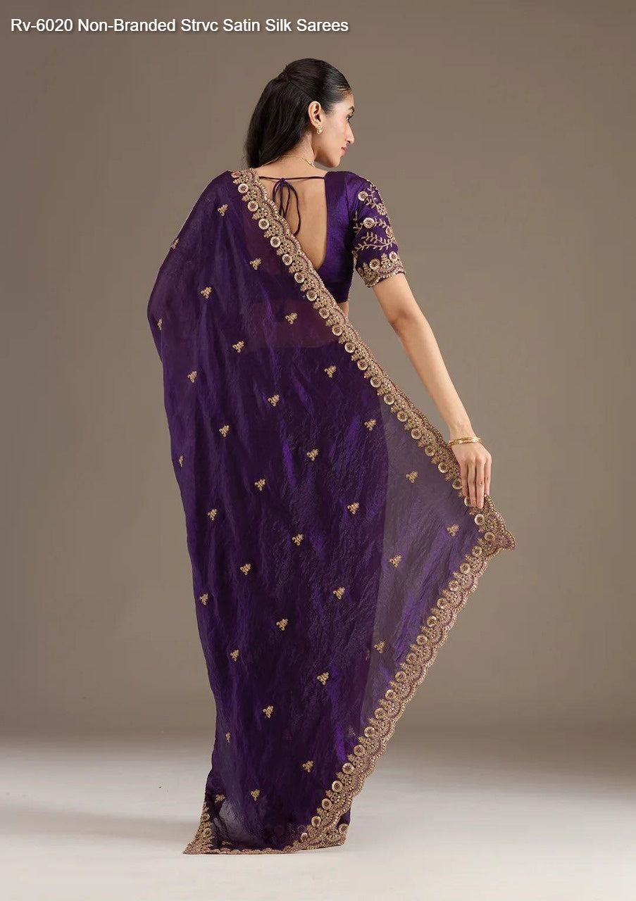 Rv-6020 Non-Branded Strvc Satin Silk Sarees