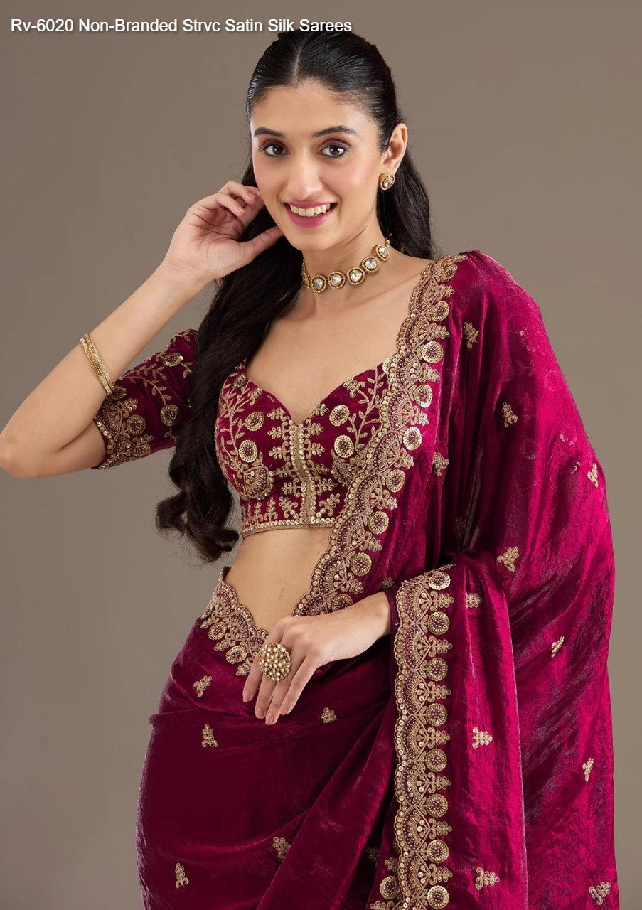 Rv-6020 Non-Branded Strvc Satin Silk Sarees