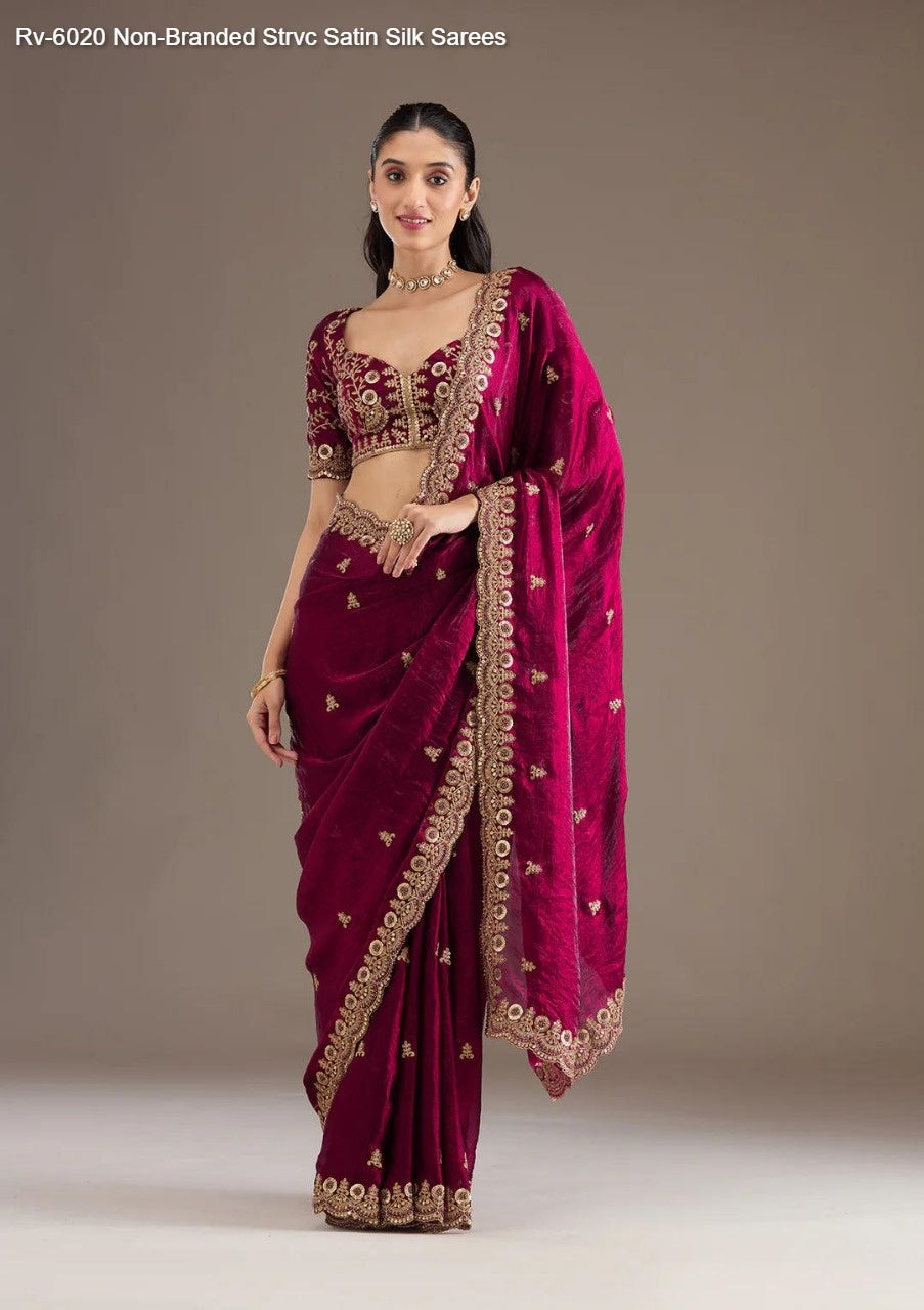 Rv-6020 Non-Branded Strvc Satin Silk Sarees