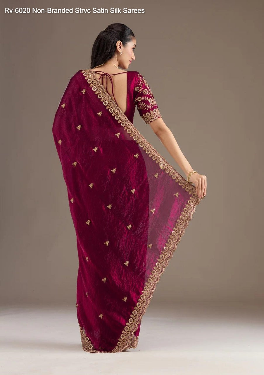 Rv-6020 Non-Branded Strvc Satin Silk Sarees