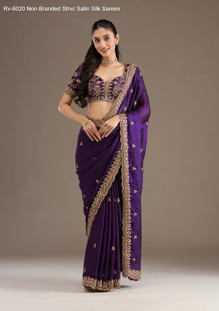 Rv-6020 Non-Branded Strvc Satin Silk Sarees