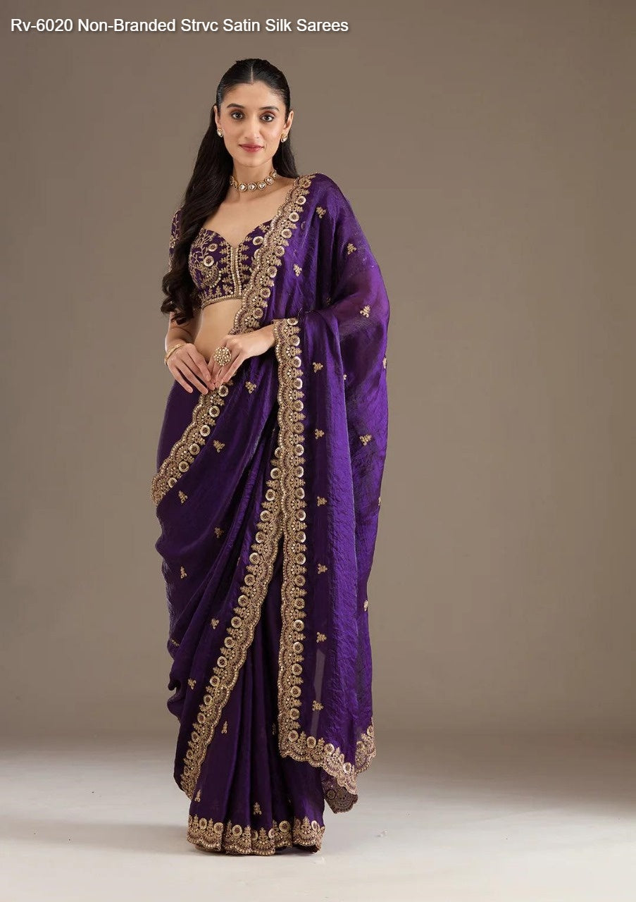 Rv-6020 Non-Branded Strvc Satin Silk Sarees