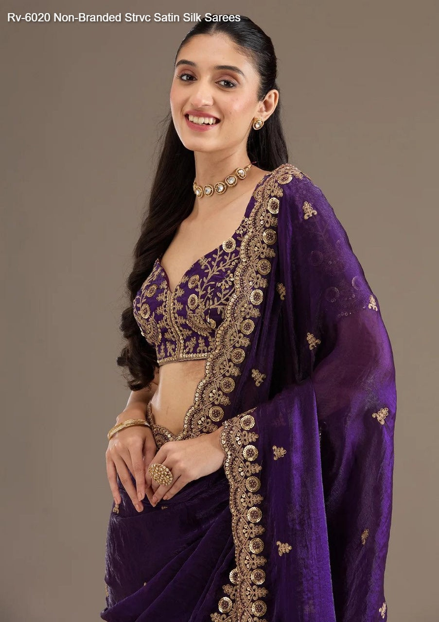 Rv-6020 Non-Branded Strvc Satin Silk Sarees