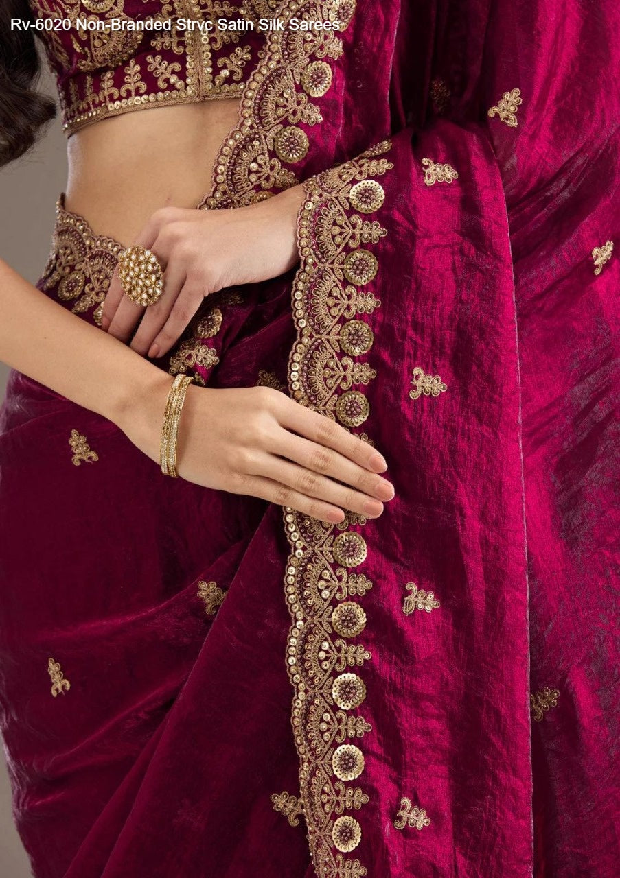 Rv-6020 Non-Branded Strvc Satin Silk Sarees