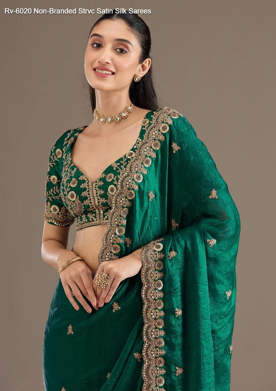 Rv-6020 Non-Branded Strvc Satin Silk Sarees
