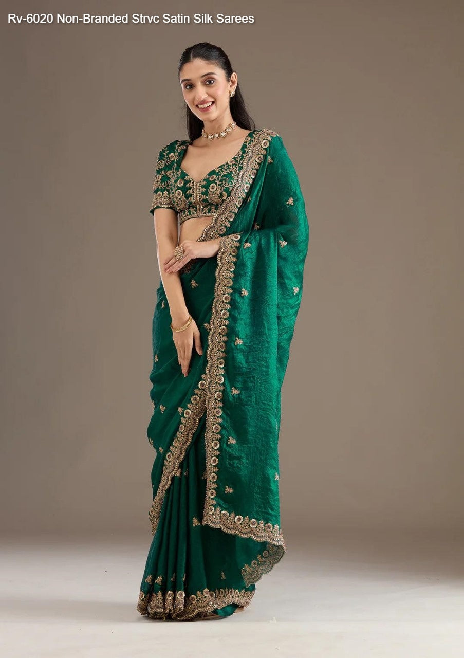 Rv-6020 Non-Branded Strvc Satin Silk Sarees