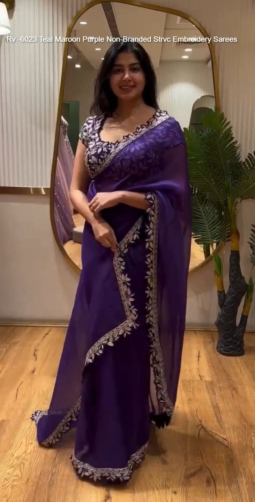Rv -6023 Teal Maroon Purple Non-Branded Strvc Embroidery Sarees